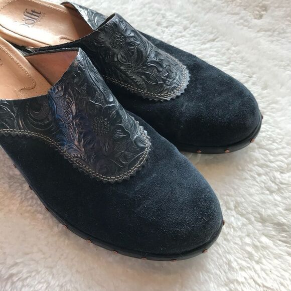 Sofft 9.5 Blue Suede Tooled Leather Heeled Mule - Picture 6 of 7